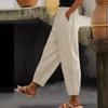 Women High Waist Drawstring Pocket Linen Cropped Carrot Casual Trousers