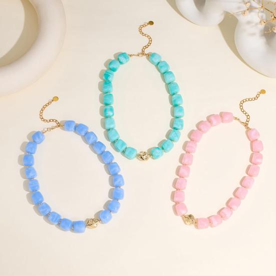 Koralikowy Gruby Naszyjnik Kwadratowe Koraliki Żywiczne Krótki Naszyjnik Bohemian Moda Gruby Choker dla Kobiet Święto Impreza Plażowa Wakacje