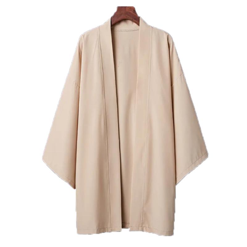 Pánské dlouhé jednobarevné japonské kimono pončo letní ležérní volné dámské yukata haori plážová černá košile hiyoshi