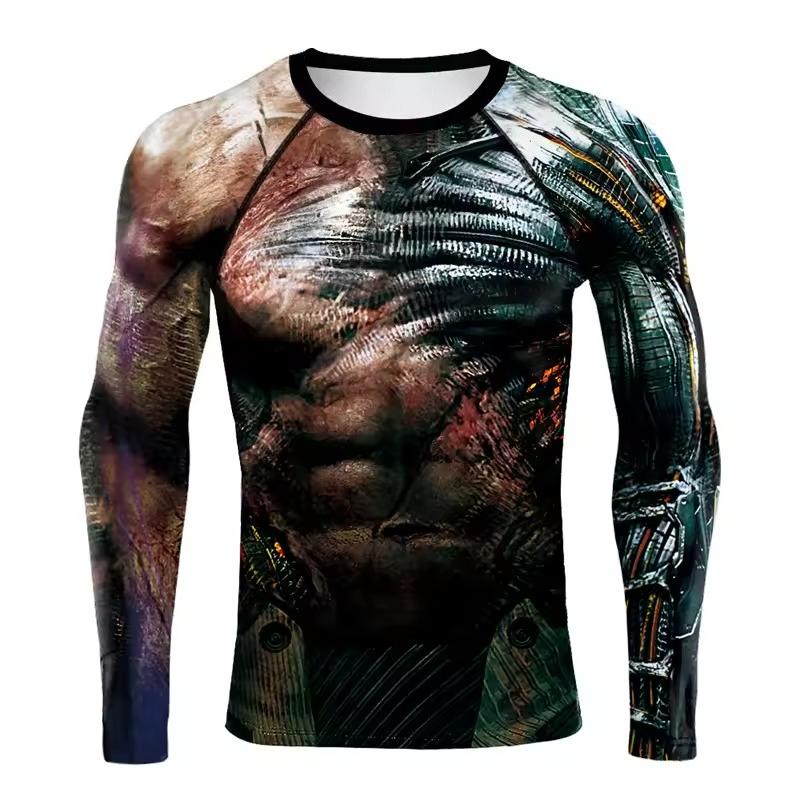 Langarmshirt Schnelltrocknendes Bodybuilding Workout Top T-Shirt Herren Muskel Print T-Shirt Kleidung