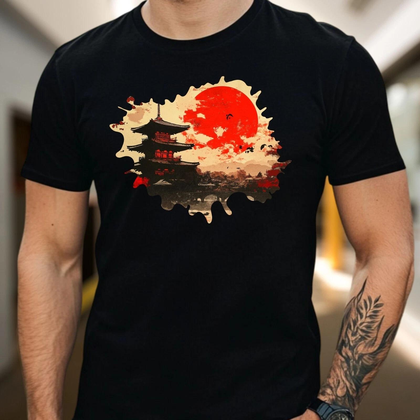 T-Shirt Herren Japanischer Tempel Motiv Baumwolle Größe S bis 5XL L