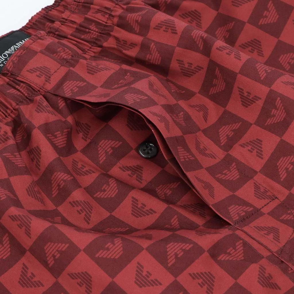 Emporio Armani Men's Checkered Eagle Cotton Woven Trunks, Front Opening, Japanese Size, Navy, 54240001, Size 68