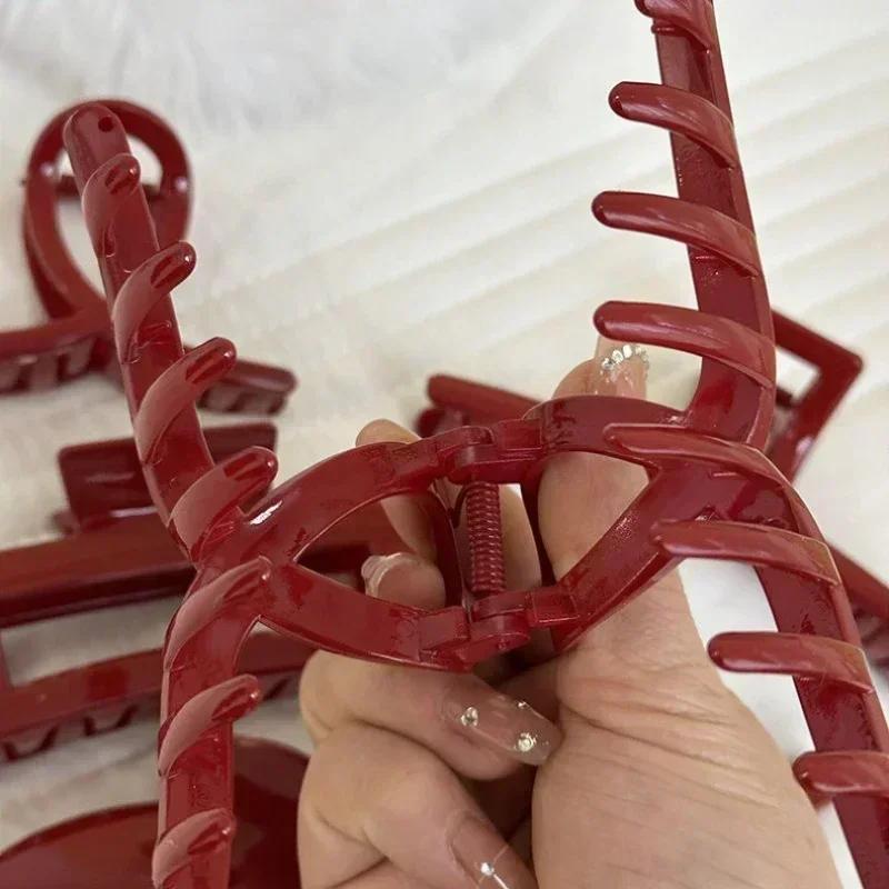 Women Red Bright Color Hair Claws Barrettes Hairpins Large Ponytail Crab Hair Clips Girls Hair Accessories Shark Clip Hairgrip
