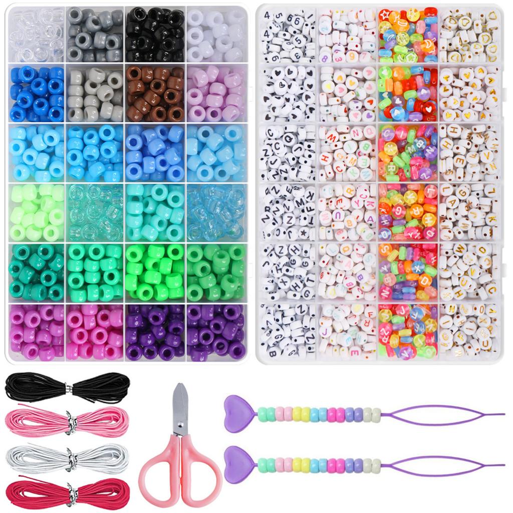 DIY Bead Kit with 24 Compartment Beads Storage Box Letter Beads Included Stringing Cord Scissors and Needle Tools for Handmade Jewelry Crafting