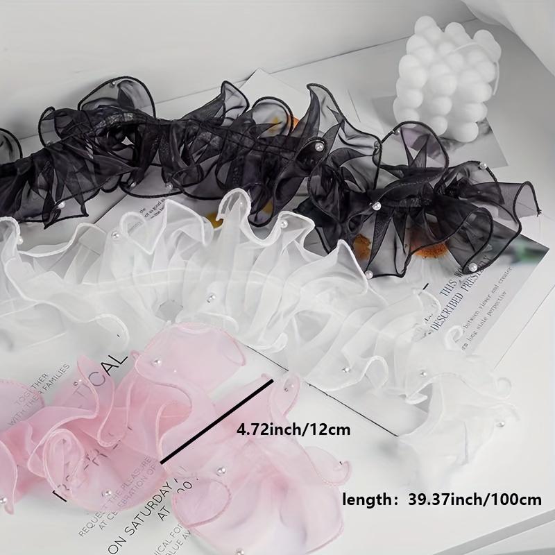 Schneegarn Spitzenband 1 Rolle 12cm Dicht Plissiert Perlenbesetzt Schneegarn Spitzenband Blumenverpackungsband Straußband Glänzendes Perlenwellenband 1M