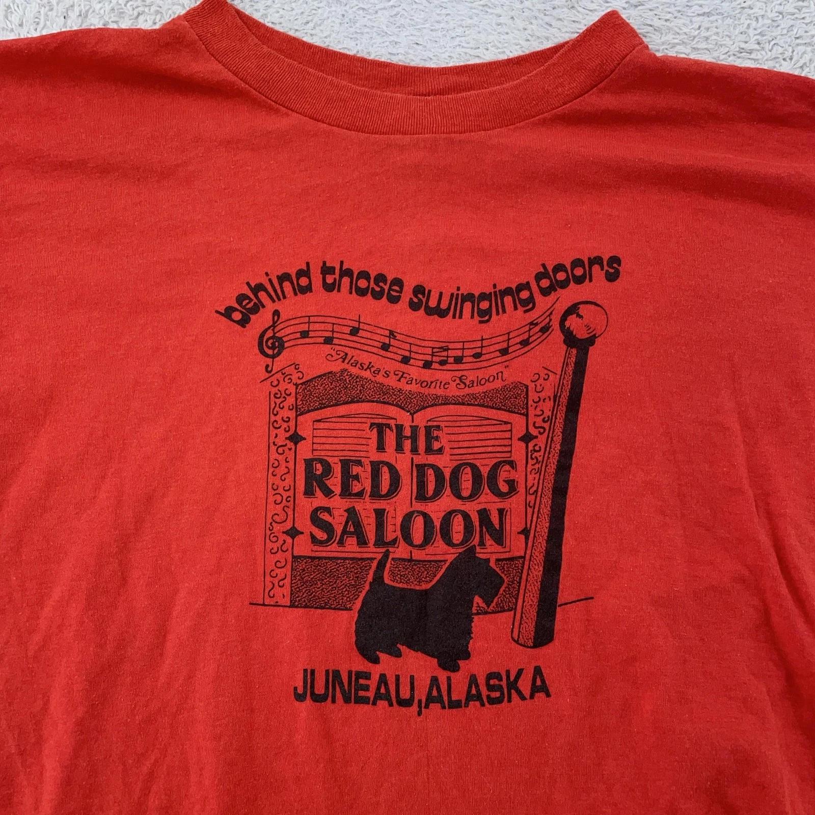 Винтажная красная рубашка Saloon Dog Мужская Маленькая Красная Аляска Джуно Бар Пиво Футболка США 80-е S