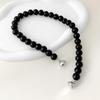 Korean Minimalist Black Agate Beaded Necklace with Freshwater Pearl Clavicle Chain for Women