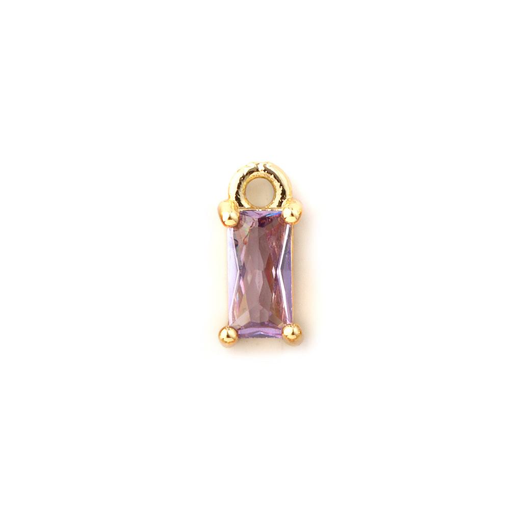 5 PCs Brass & Cubic Zirconia Birthstone Charms 18K Gold Plated Rectangle Mini Pendants For DIY Necklace Bracelet Making 9mm x4mm