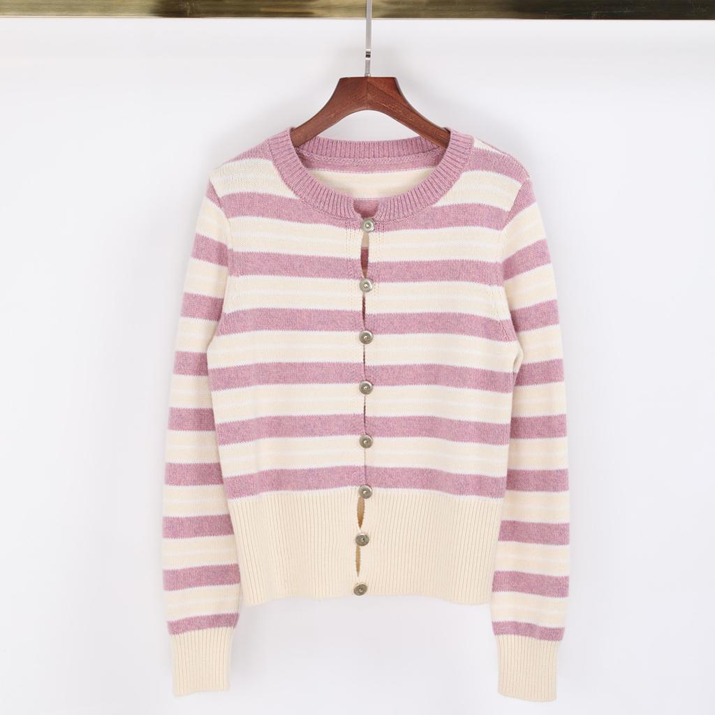 In stock, Spring and Autumn New Quality Long-sleeve Short Gold Button V-neck Knit Top Fashion Cardigan Jacket 25238