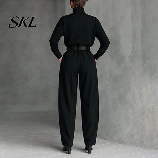 Women Casual Matching Set Women's 2 Piece Set, High Neck Long Sleeve Top And Fashionable Clothing Wide Leg Pants Sets, Dressy Business Office