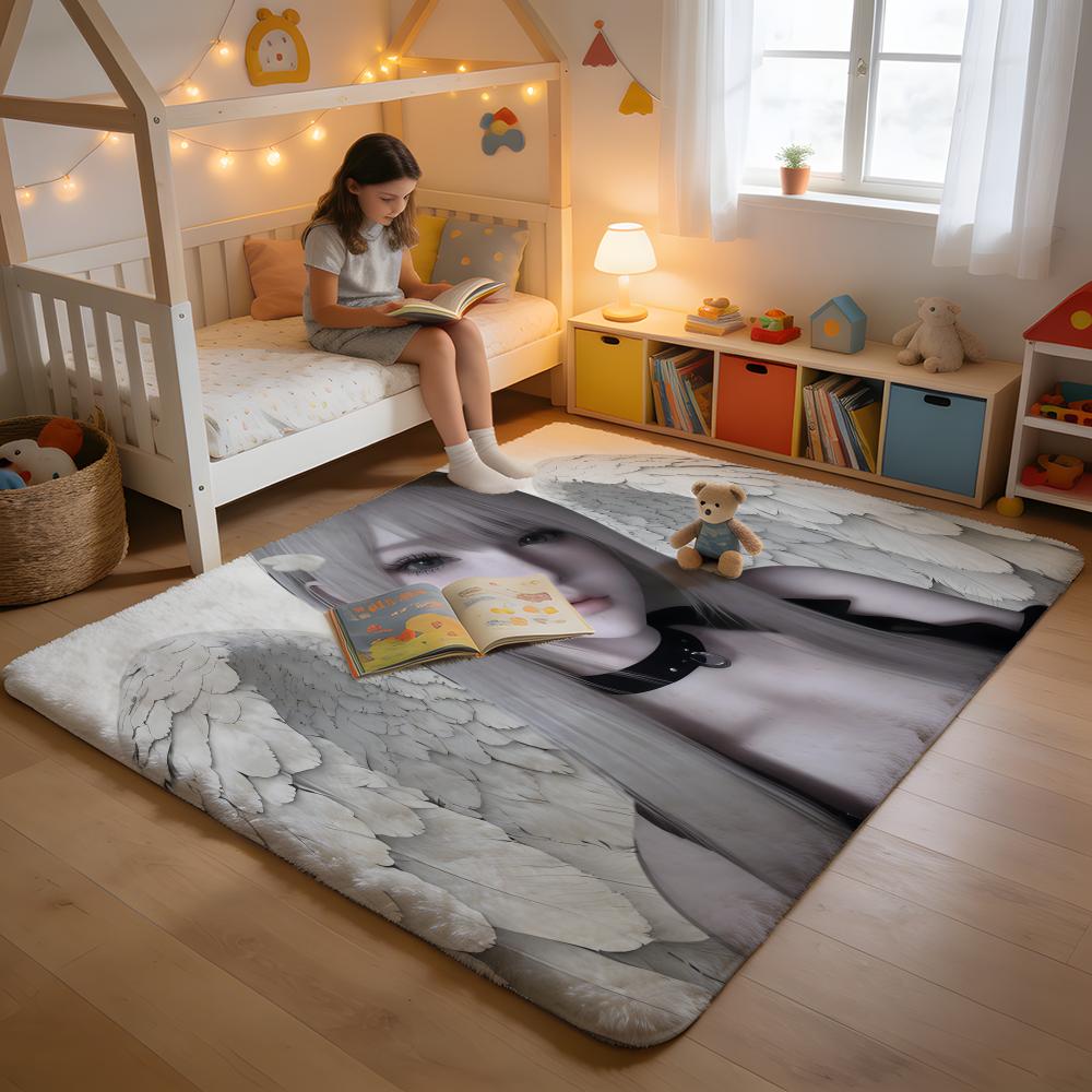 Floor Mat Soft Flannel Rug Non-Slip Absorbent Mat for Bathroom Bedroom Home Decor A-Angel Anime Cute