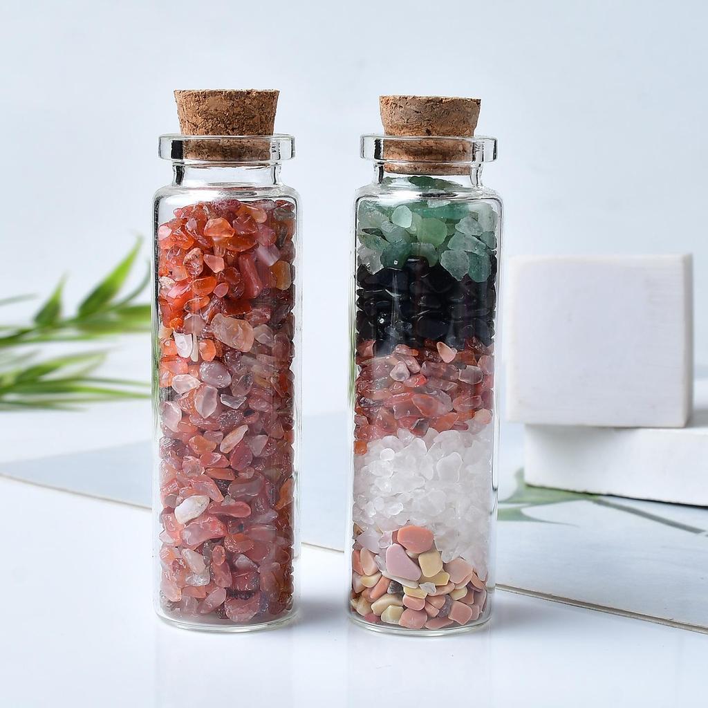 Natural Crystal Drift Bottle Decor with Pink White Purple Stones