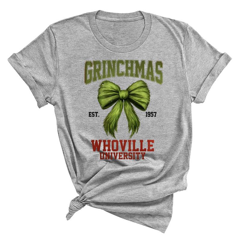 Weihnachten Bedrucktes Reines Baumwoll Kurzarm Damen Freizeit Trendiges T-Shirt Pullover Weihnachten Mode Oberteil T-Shirts Damen