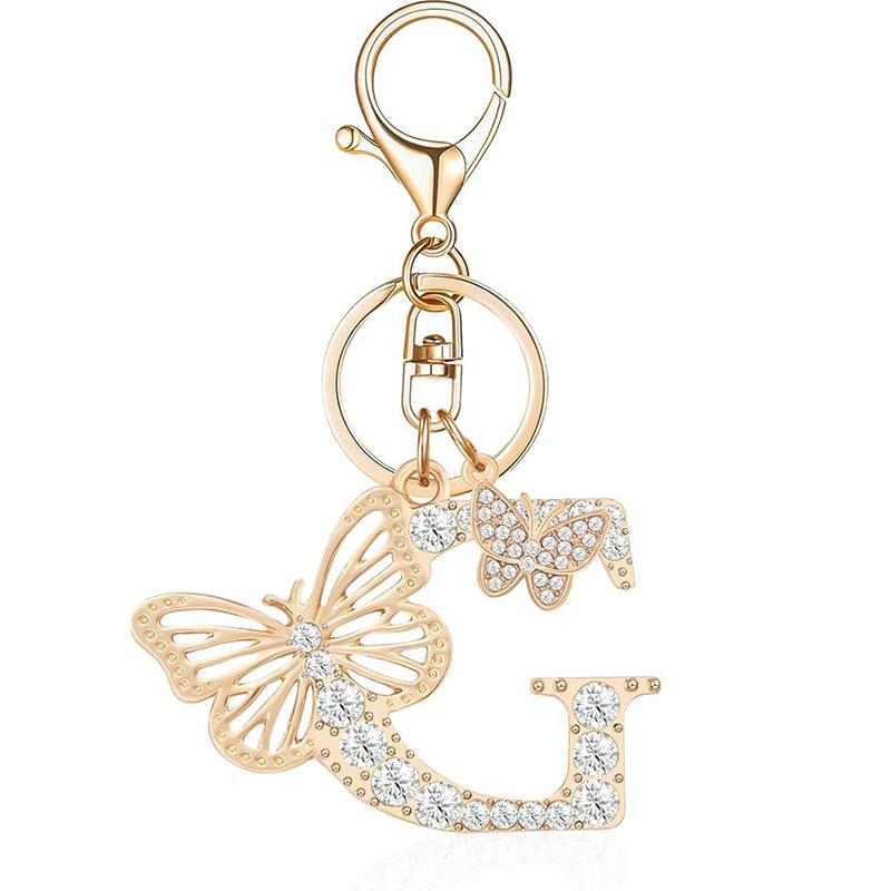 Exquisite Women Capital Letters Charms Keychain Initial 26 A-Z Butterfly Rhinestone Keyring Bag Decoration Pendant Girl Gift