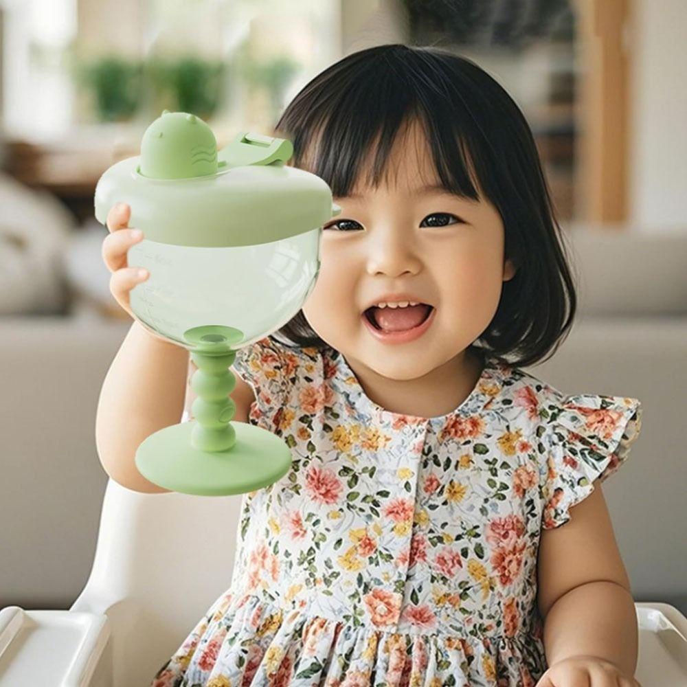 Cute No-Spill Goblet Cup with Lid Plastic Sippy Cup with Measuring Marks Drinking Cup for Toddlers