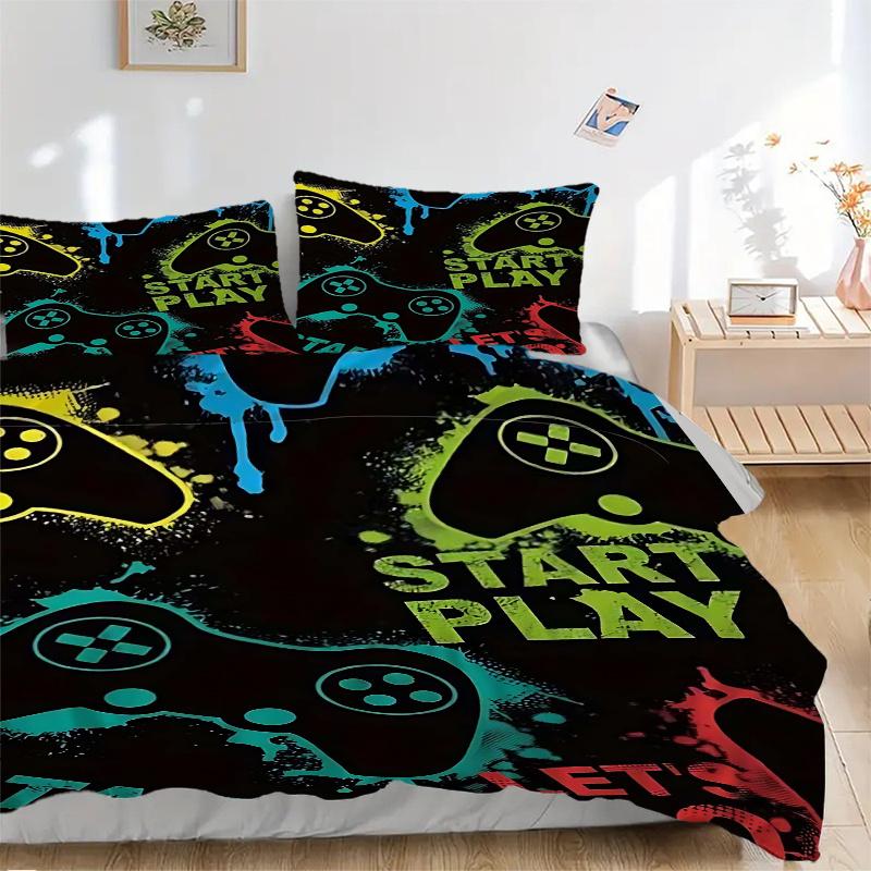 3pcs Start Play: Anime Controller Design Comforter Set with One Quilt Cover and Two Pillowcases (No Core), Bedroom Decor, Festive Gifts