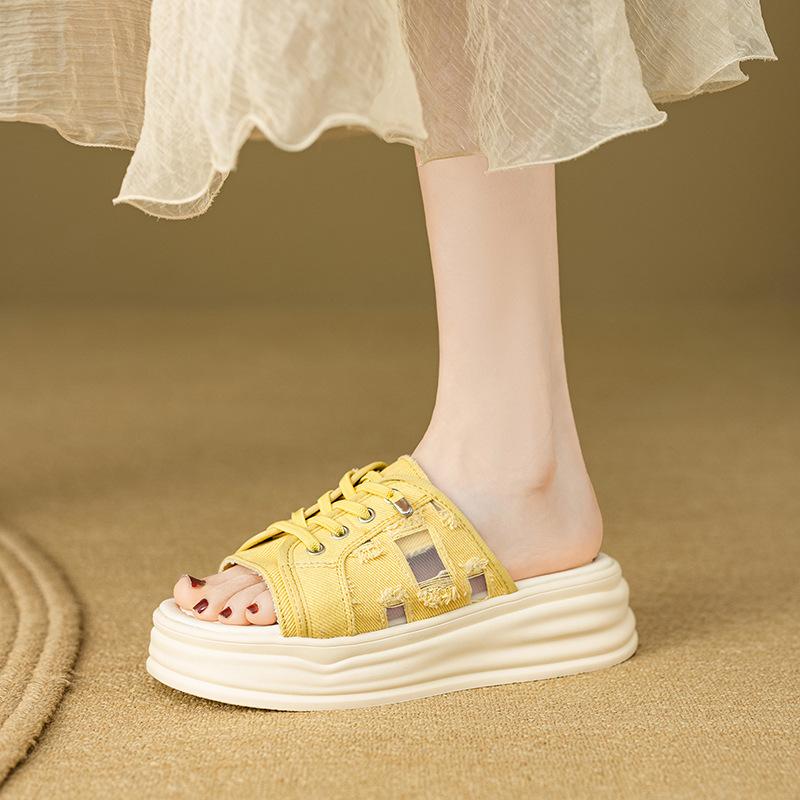 Fashion Shoes Low Cotton Fabric Hoof Heels PU Rome Rubber Shoes Low Rubber Fabric Rome Hoof Heels PU