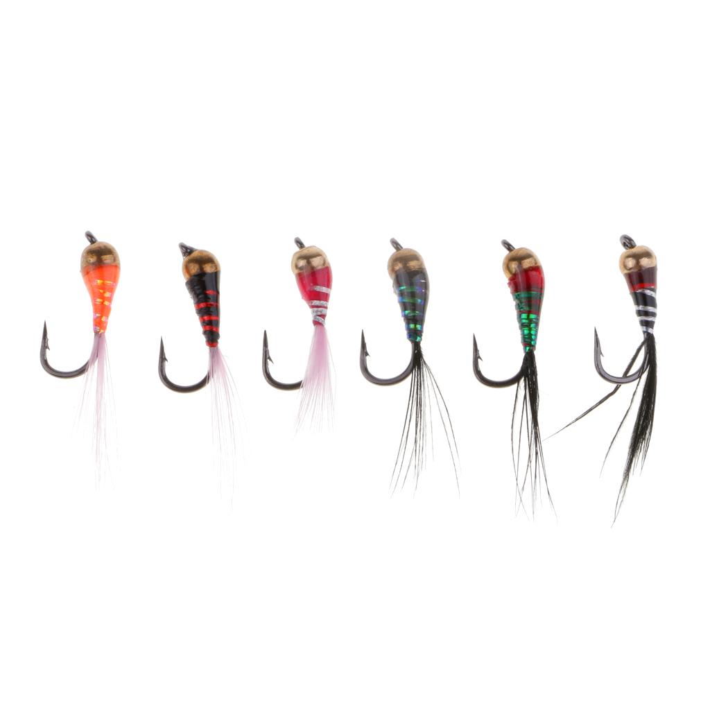6pcs Brass Bead Head Epoxy Nymph Fast Sinking Fly Fishing Trout