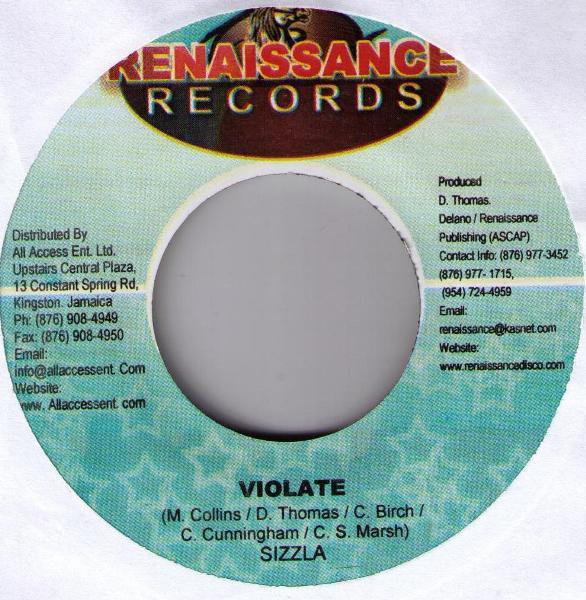 

7inch Record SIZZLA - Violate NONE Renaissance Rec Jamaica Reggae, Ska & Dub Used