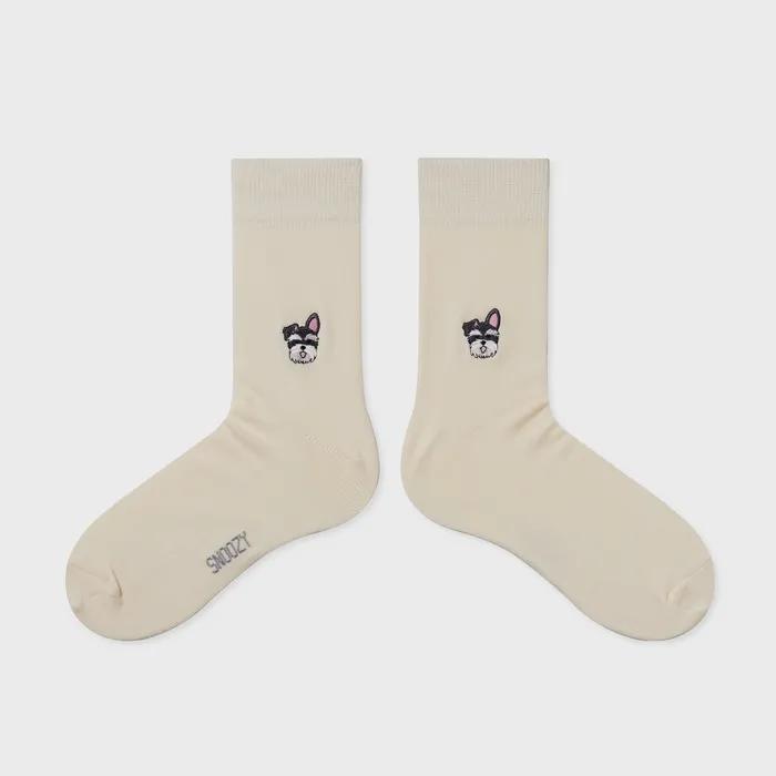 FEM Schnauzer Puppy Embroidered Socks - Ivory