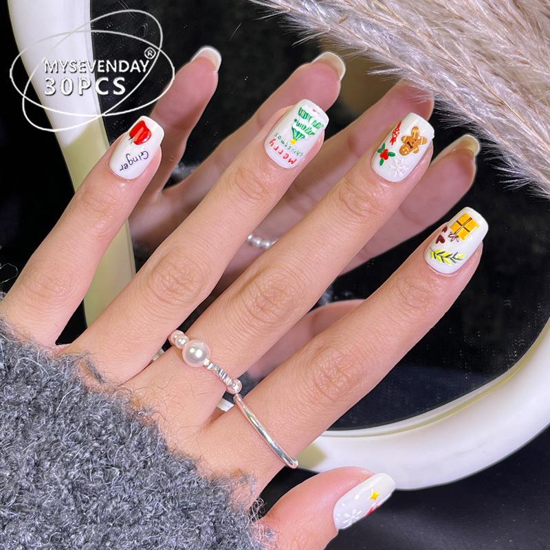 Christmas Wearable Nails: High-End Removable Short Nail Art for Students