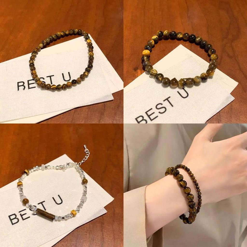 Exquisite Handmade Vintage Tiger Eye Bead Bracelet For Women And Men With Geometric Shapes