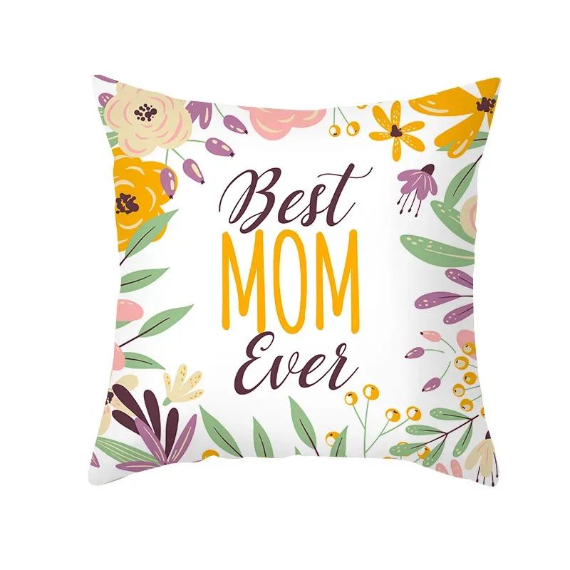 Gift for Mom Happy Mothers' Day Festive Decor Cushion Cover Heart Letters Printed Pillow Cover Seat Car Bedside Decor Pillowcase