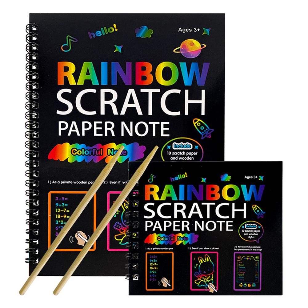 DIY Rainbow Scratch Paper Note Children's Art Book Black Neon Color Drawing Card - Creative Kids' Art Activity Book