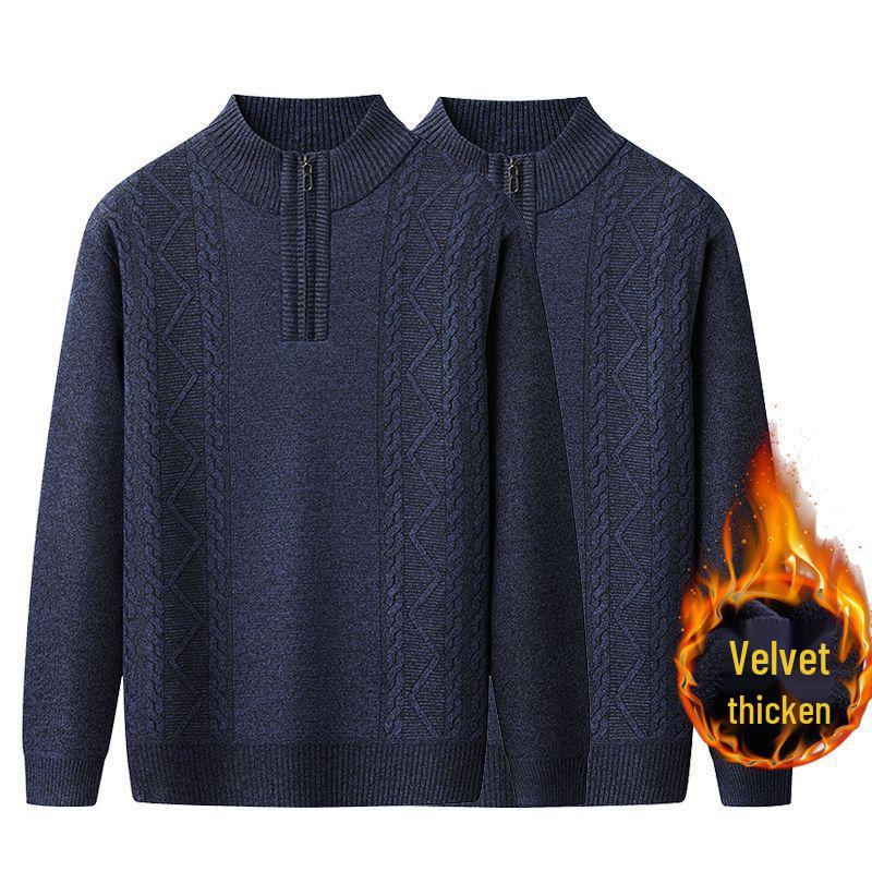 Men's High Neck Half-Zip Fleece Sweater – Trendy, Thick Knitwear for Autumn & Winter