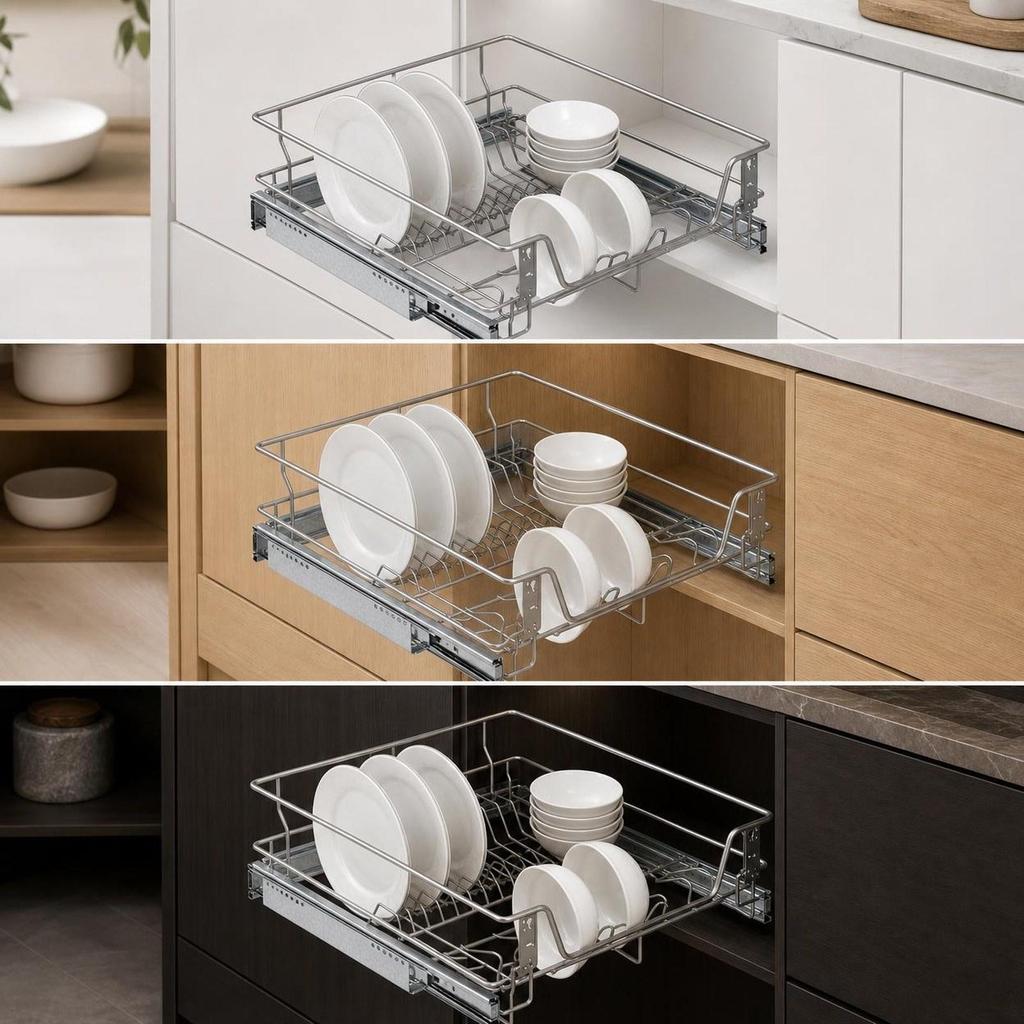 Extendable Kitchen Cabinet Organizer PullOut Drawer Storage Basket under Shelf Double