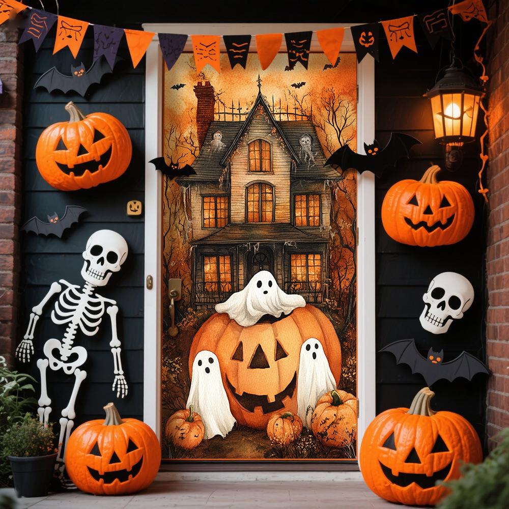 Halloween Polyester Door Sticker: Horror Atmosphere Background Decoration