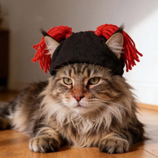 Fun Rock Pet Hat Adjustable Cat Hat with Ear Holes Cute Pet Hat with Yarn Hairs for Small Dogs Cats Party Costume Photo Prop