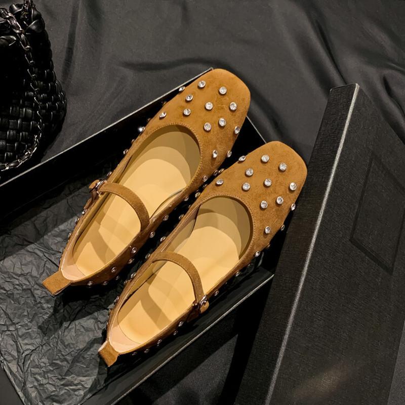 Fashion Fashion Rhinestones Rivets Studded Women Ballet Flats Comfortable Soft Soles Mary Jeans Walking Lazy Loafers Casual Girls Shoes