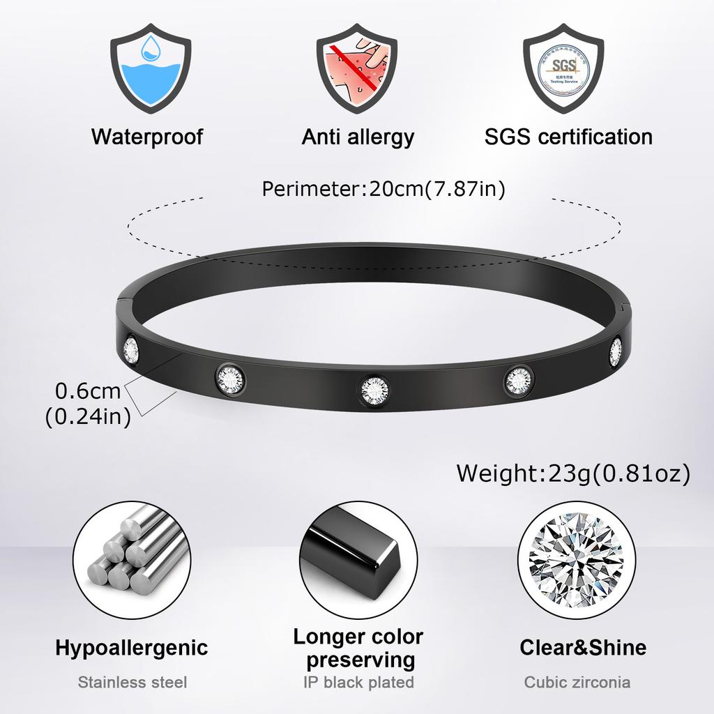 6MM Stylish Men's Bangles,Waterproof AAA CZ Stone Stainless Steel Bracelet,Valentine's Day Anniversaries Birthday Gift for Him