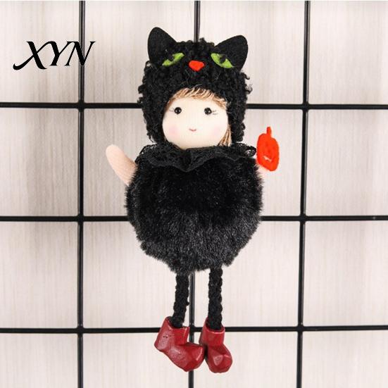 Soft Plush Halloween Doll Hanging Witch with Lanyard, Cute Furry Pom Lanyard Ball Ornament for Doors Windows Trees Party Decor Figure