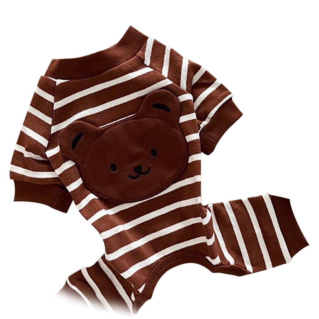 Hunde Pyjama Gestreift Weich Warm Bequem Modisch 4 Beine Haustierkleidung für Teddy Bichon