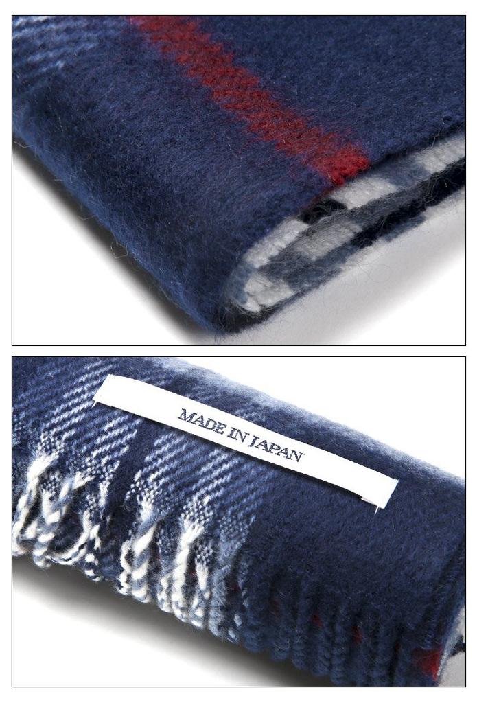 Rug Style Knitted Made in Solid Color Check Black x Men's Scarf/Stole, Japan, & Pattern, Gift, Gray, pm-6955