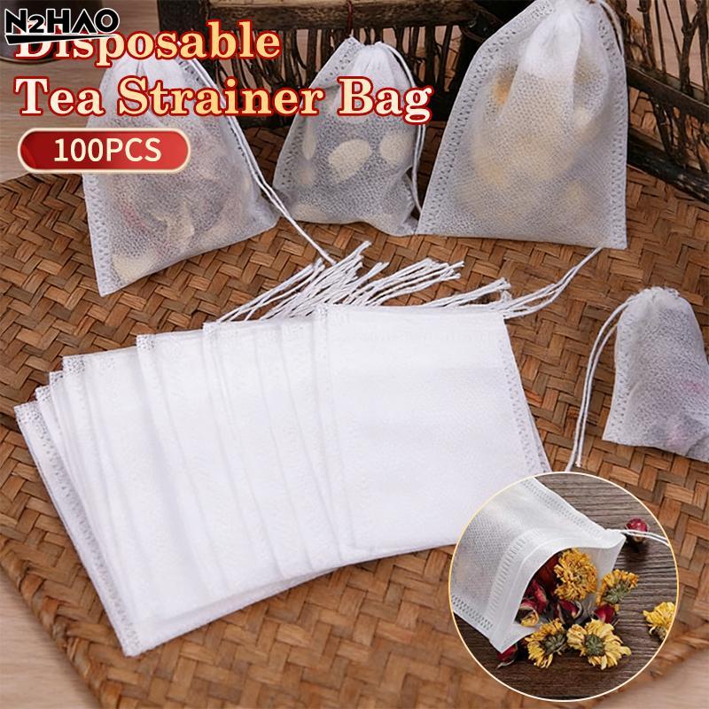 100Pcs Disposable Tea Bag Pouch Empty Non-woven Fabric Drawstring Bag For Tea Infuser Spice Loose Coffee Seal Filter Mesh Bag