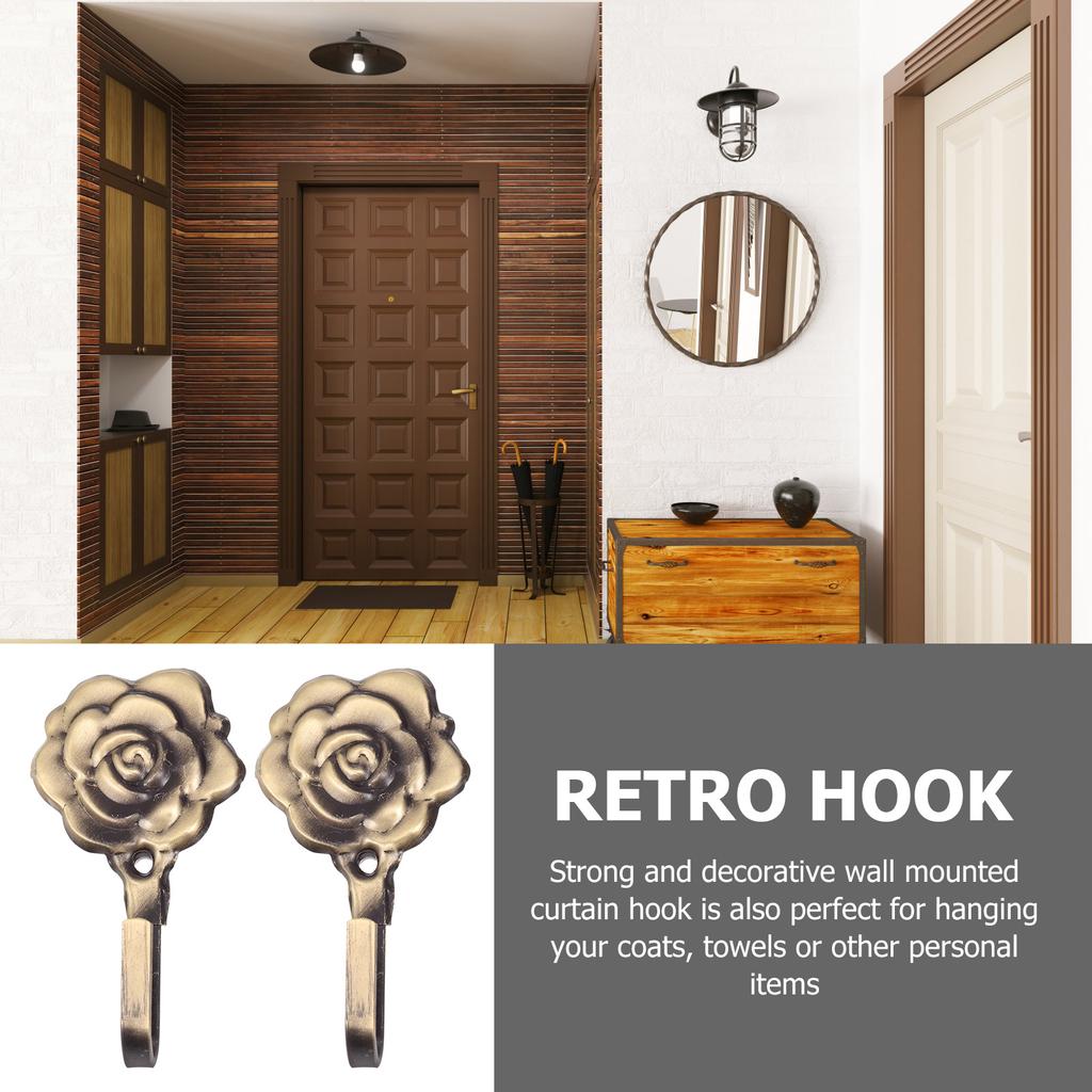 4set Curtain Hooks Holdbacks Decorative Bronze Rose Wall Hangers Retro Tiebacks for Drapes Bedroom Bathroom Accessories