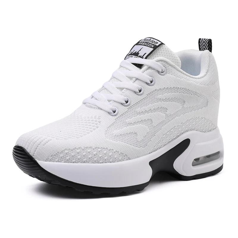 

Women Flying Woven Soft Breathable Casual Sneakers Ladies Non-Slip Walking Shoes Fashion Inner Height Increasing Running Shoes 34 белый