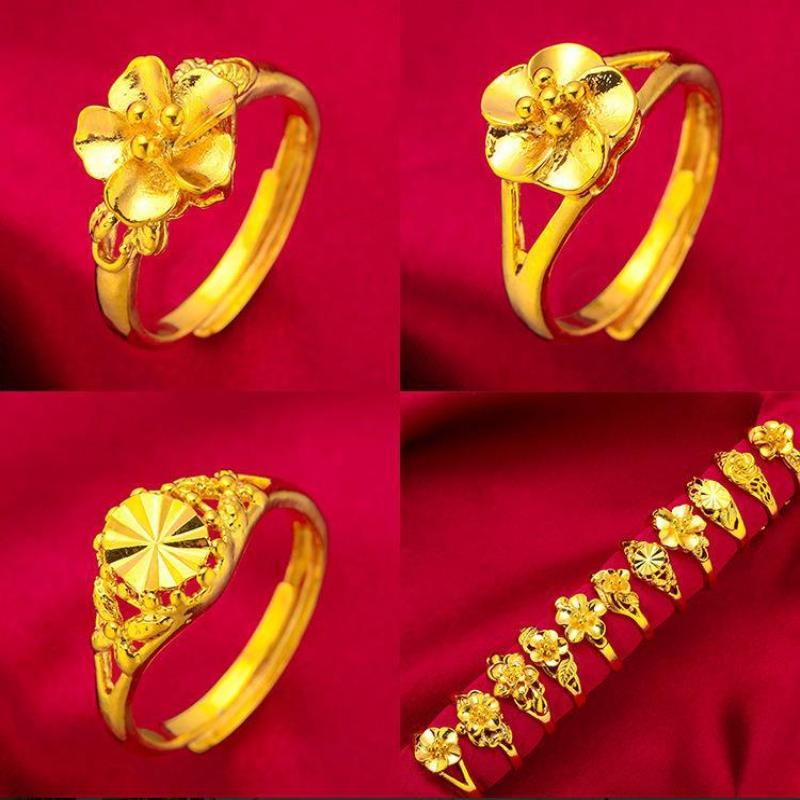 Women's Open Adjustable Ring Gold Plated with Lucky Flower Design Suitable for Wedding Jewelry