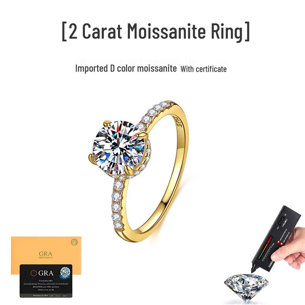 2 Carat D Color VVS1 Moissanite Ring in S925 Sterling Silver, Four-Prong Setting Wedding Band
