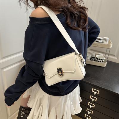 Fashion Urban Elegant Retro Casual Women  Solid Color New Lock Single Shoulder Underarm Small Square Bag