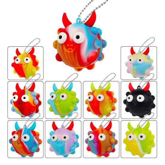 Bubble Popping Devil Horn Ball Stress Relief Push Bubble Ball Toy with Ball Chain Decompression Silicone Ball Fidget Toy