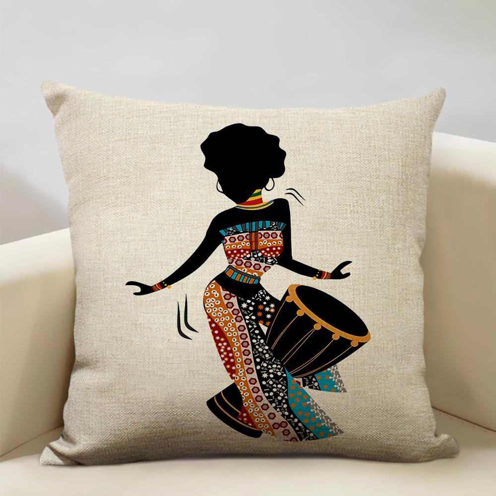 African Oil Painting Cushion Cover Dancing Girl Art Painting Sofa Decorative Pillowcase Home Living Room Pillow Cover 45x45cm