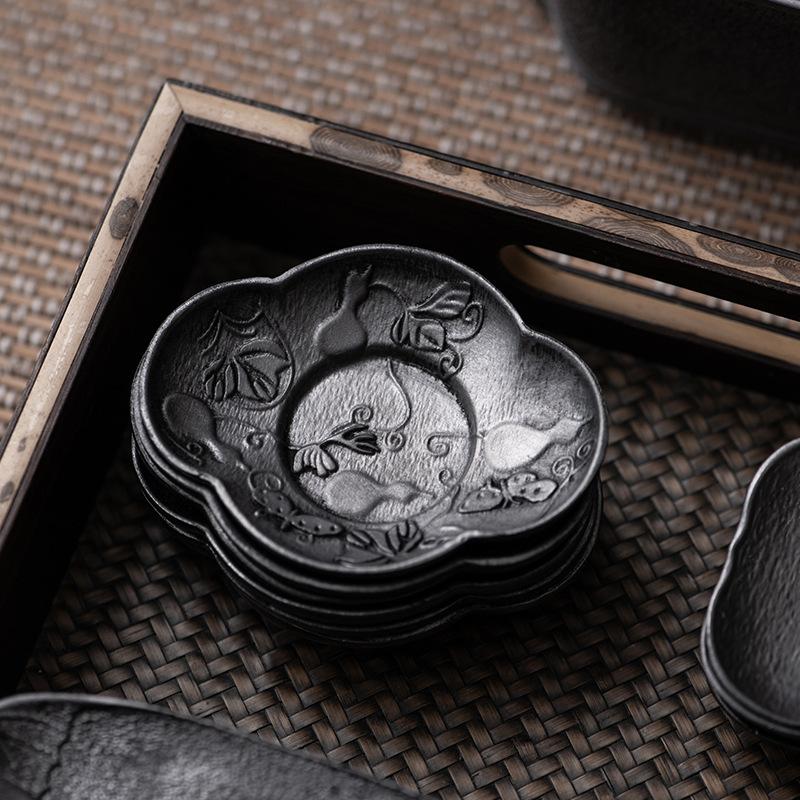 Antique Tin Cup Mat, Hand Hammered Metal Tea Saucer, Non-Slip Japanese Style Tea Tray Pad, Kung Fu Tea Accessories