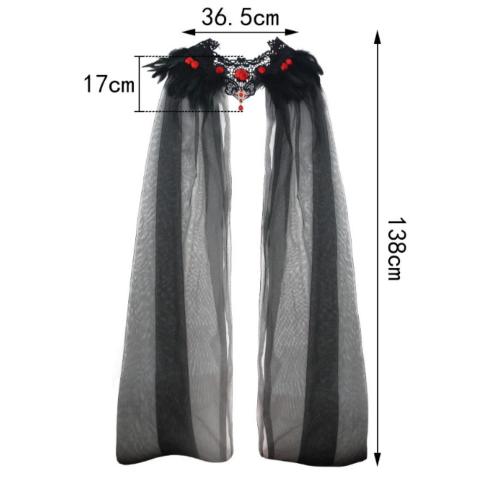 Black Feather Shoulder Veil Elegant Halloween Witch Cloak Lace Mesh Shawl Cloak Charming Red Rose Feather Cape For Everyday Wear