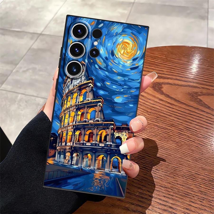 

Case for Samsung Galaxy S25 Edge S23 Ultra S21 FE S20 S24 Plus Black Soft Phone Cover Oil Painting Art Galaxy S24