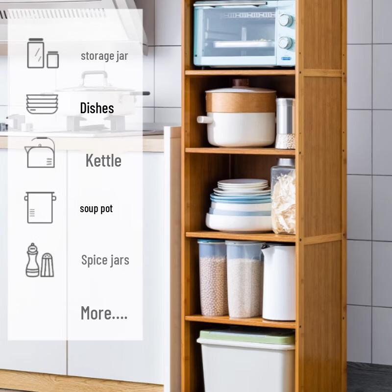 Bamboo Multi-layer Kitchen Storage Rack with Door