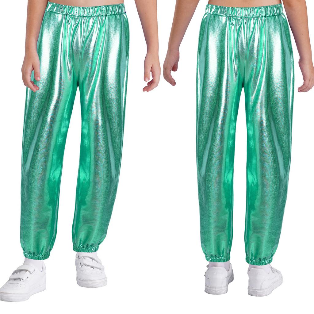 Kinder Mädchen Shiny Metallic Dance Hosen Elastische Hohe Taille Hip Hop Hosen Streetwear Dancewear